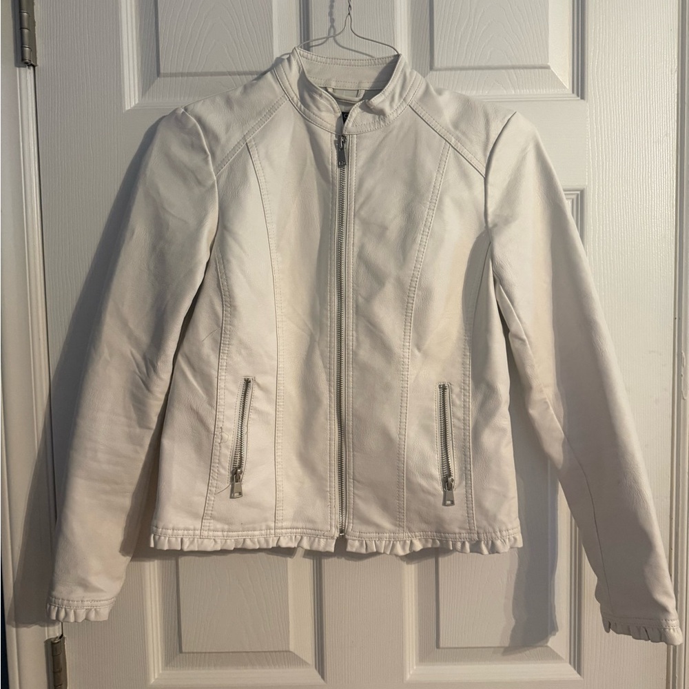 Baccini White Faux Leather Moto Jacket | Size PS Petite Small